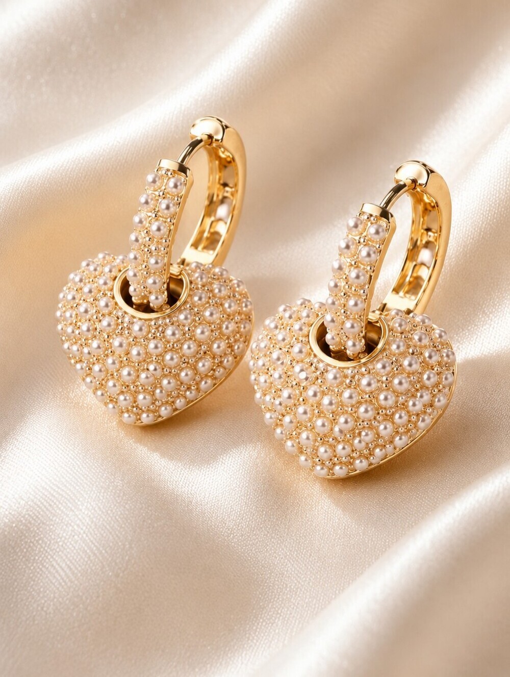 2-in-1 18k Gold Plated Pearl Heart Huggie Drop Earrings